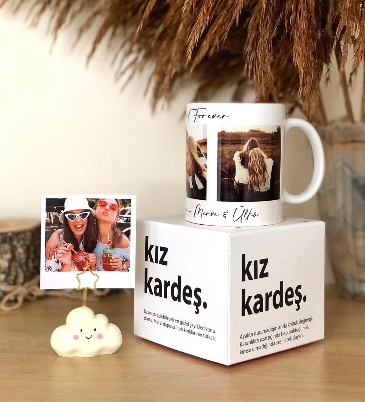 Kişiye Özel 3 Fotoğraflı Kız Kardeş Kupa ve Fotoğraf Tutucu Hediye SetiGiftmoda3-fotoğraflı-bff-not-tutucu