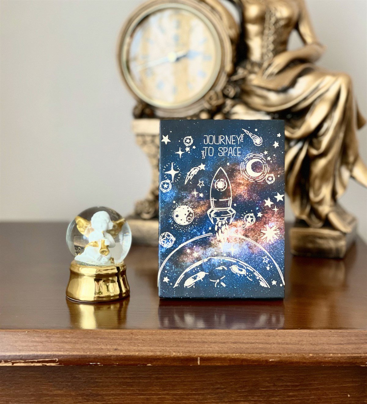 Kişiye Özel 6 Fotoğraflı Space Roket Tasarımlı Mini Albüm Ve Altınyaldzlı Mini Kar Küresi SetGiftmodaGmhs100063