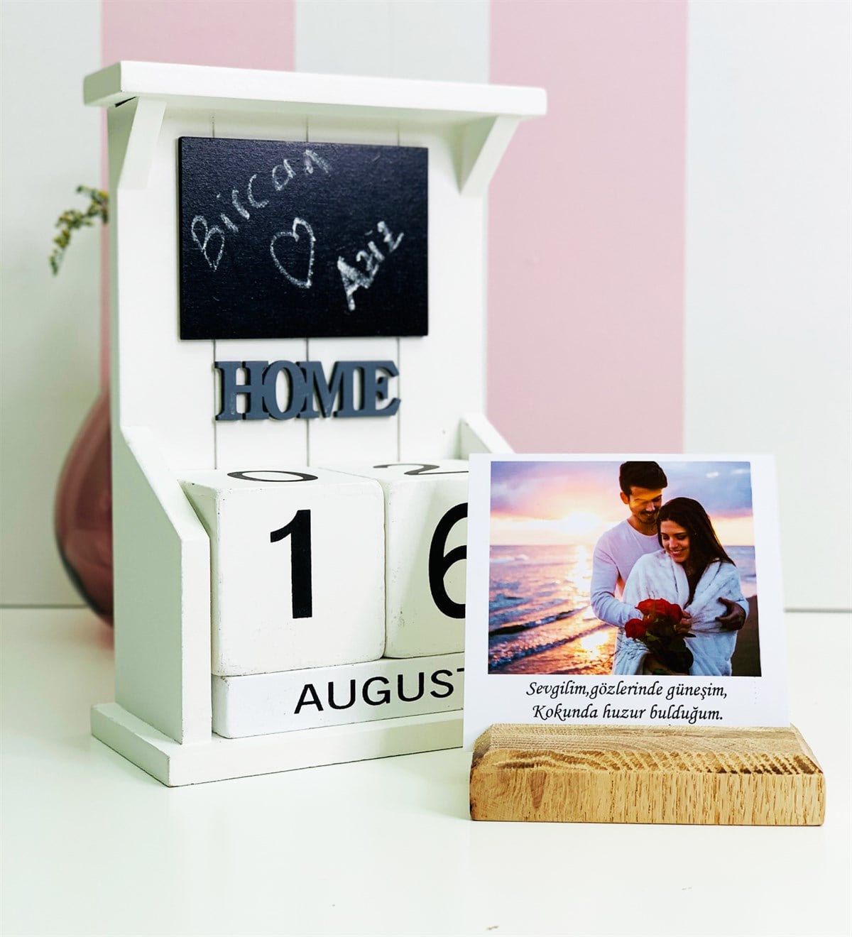 Kişiye Özel Ahşap Fotoğraf Tutucu Beyaz Ahşap Sonsuz Takvim GiftmodaGm-Set-106