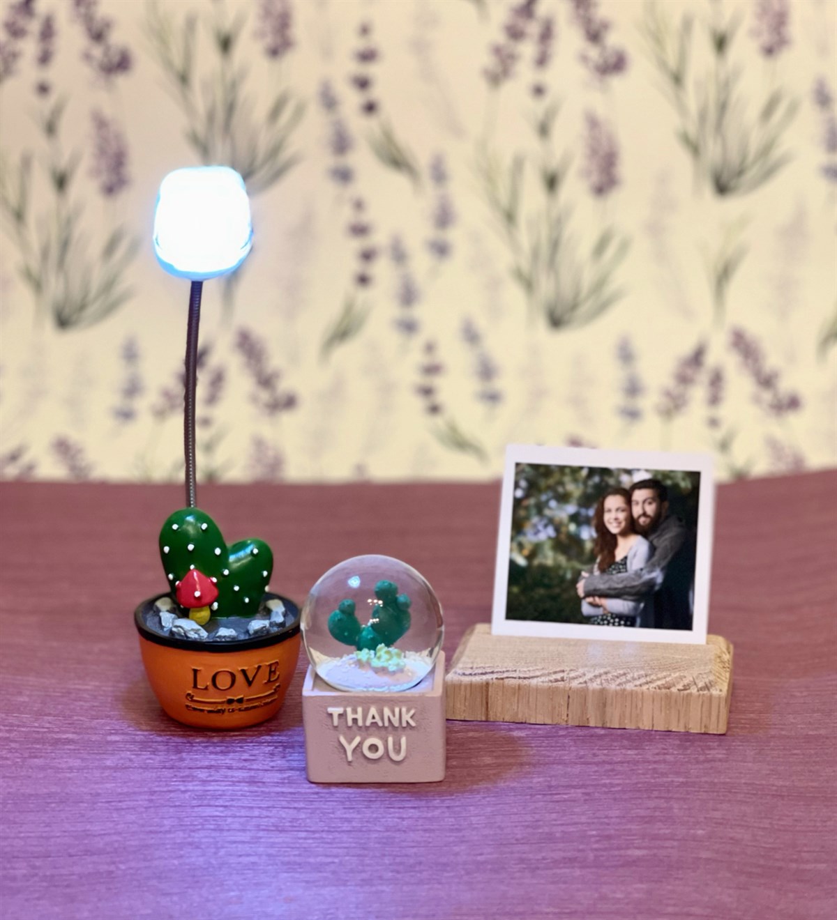 Kişiye Özel Ahşap Fotoğraf Tutucu Kaktüs Kar Küresi Ve Mini Kaktüs Kar KüresiGiftmodaGmhs100073