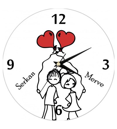 Kişiye Özel Aşk Kalp Balonları Duvar Saati