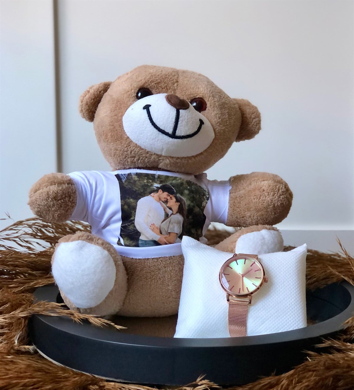 Kişiye Özel Ayıcık Ve Hasır Kordonlu Saat GiftmodaKo-Pelus-Hasır-Saat