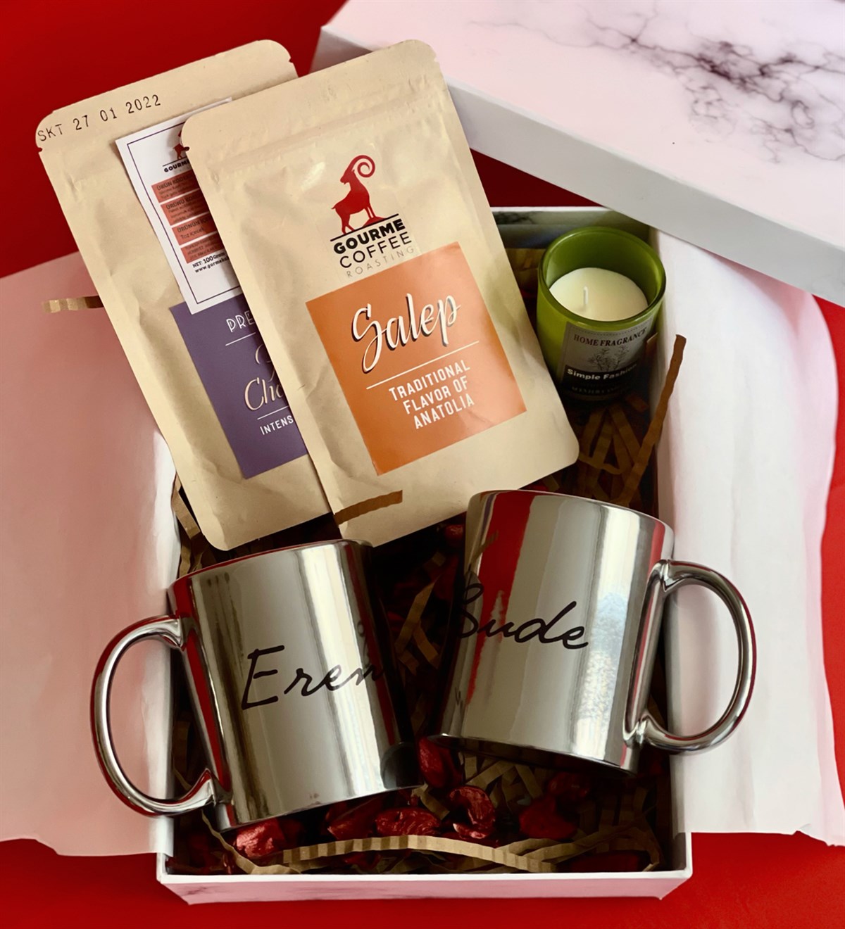 Kişiye Özel Çift Gümüş Kupa Sıcak Çikolata & Sahlep Sevgiliye Hediye Seti GiftmodaGmhs100336