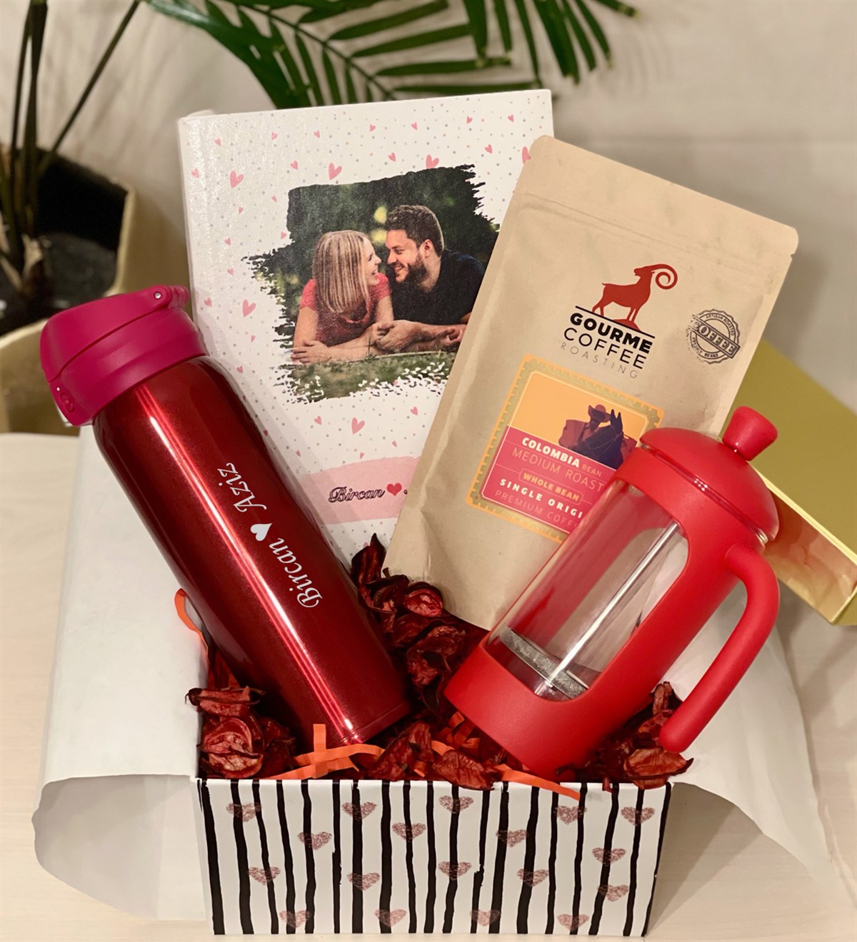 Kişiye Özel Fotoğraflı French Press & Filtre Kahveli Sevgiliye Hediye SetiGiftmodaGmhs100203