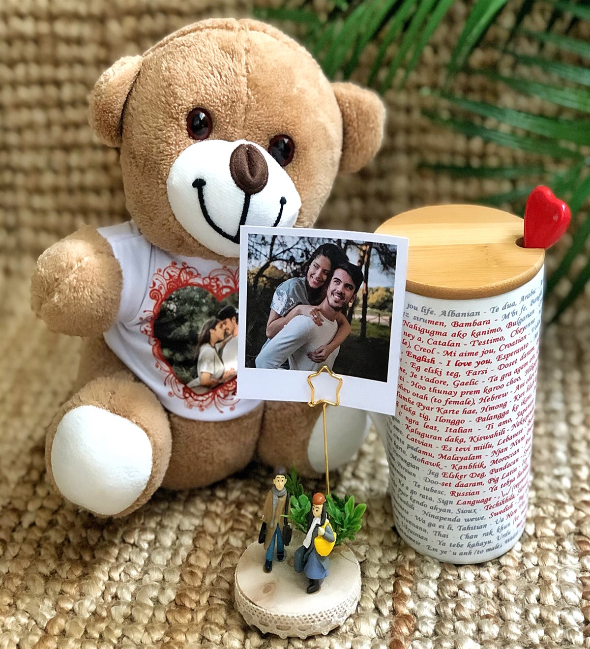 Kişiye Özel Fotoğraflı Peluş Ayı Her Dilde Seni Seviyorum Kupa ve Tatlı Tesadüfler Fotoğraf Tutucu Hediye SetiGiftmodagm-1339-peluş-ayı-100-dilde-kupa