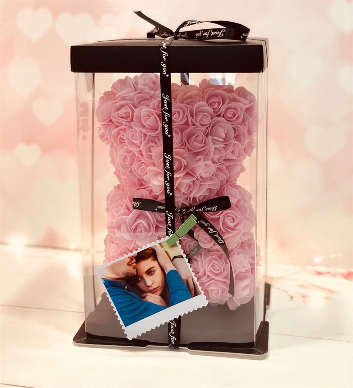 Kişiye Özel Fotoğraflı Teddy Rose Pembe Gül AyıcıkGiftmodagm-1425-ko