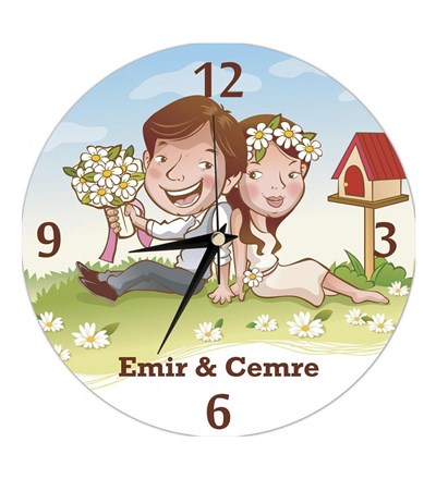 Kişiye Özel Karikatür Aşk Papatyaları Duvar Saati