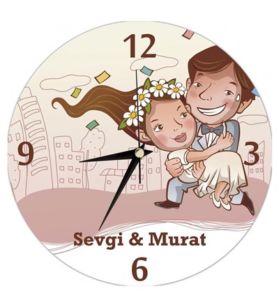 Kişiye Özel Karikatür Gelin Damat Duvar Saati