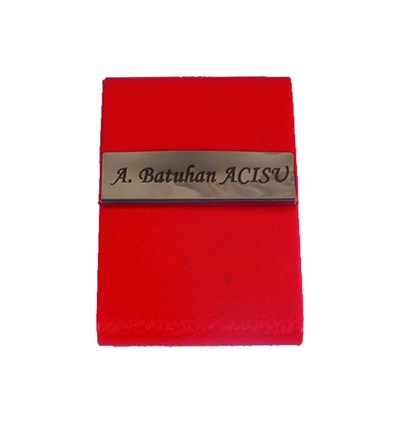 Kişiye Özel Kırmızı Deri Üzeri Metal Kartvizitlik