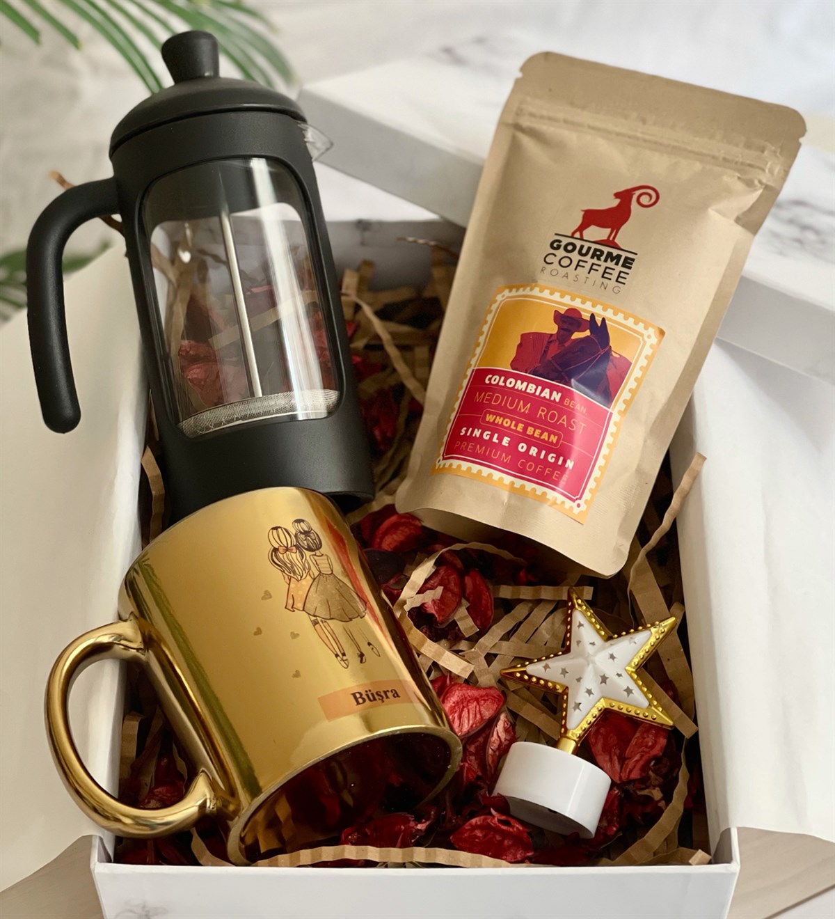 Kişiye Özel Kız Kardeş Gold Kupa French Press & Filitre Kahve Hediye SetiGiftmoda Gmhs100340