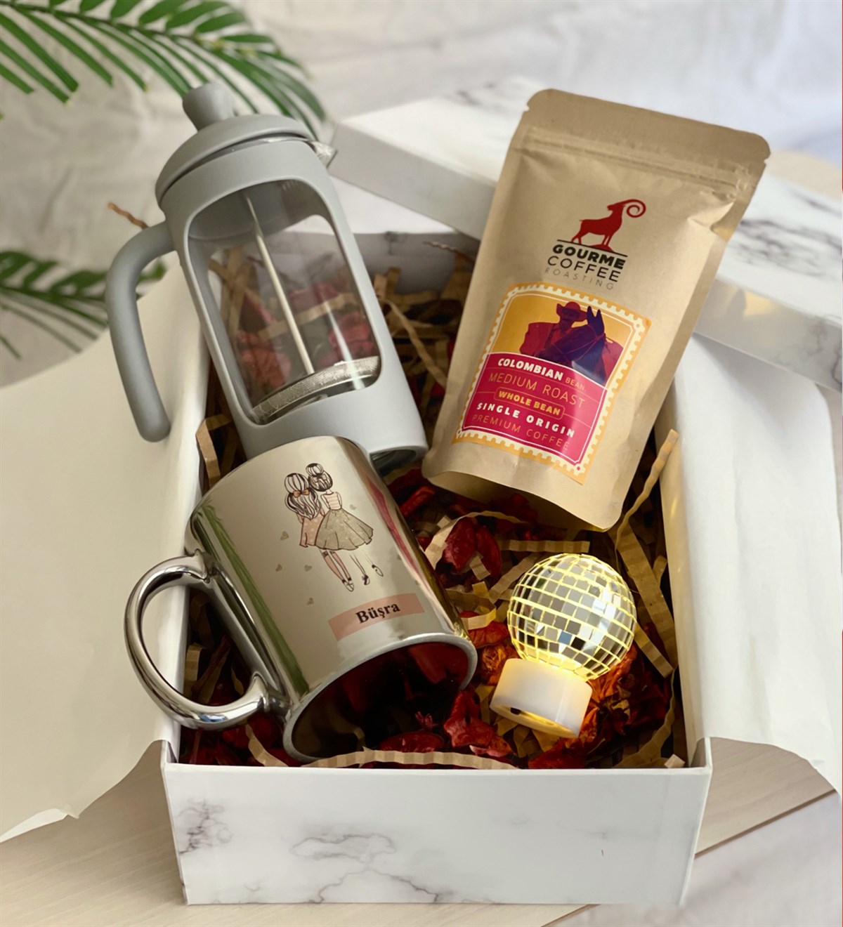 Kişiye Özel Kız Kardeş Gümüş Kupa French Press & Filitre Kahve Hediye SetiGiftmoda Gmhs100339