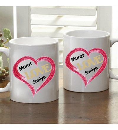 Kişiye Özel Love Kalpli Kupa Bardak
