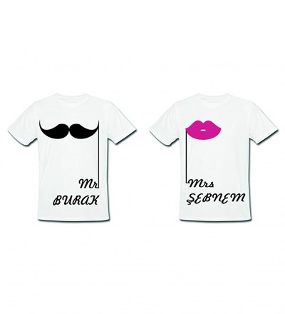 Kişiye Özel Mr. And Mrs. Baskılı Tasarım Sevgili Tişört