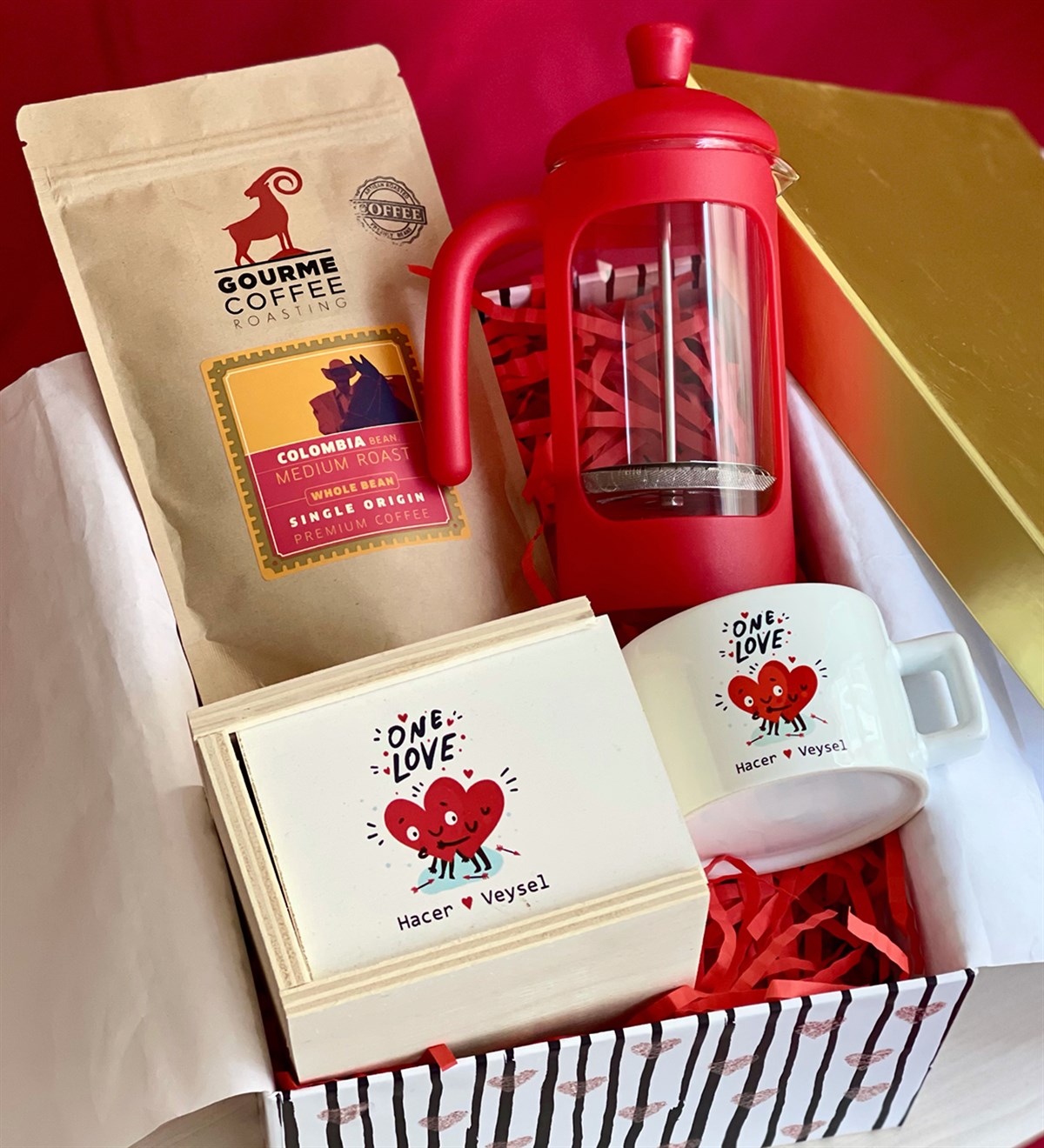 Kişiye Özel One Love French Press & Filtre Kahveli Sevgiliye Hediye SetiGiftmodaGmhs100166