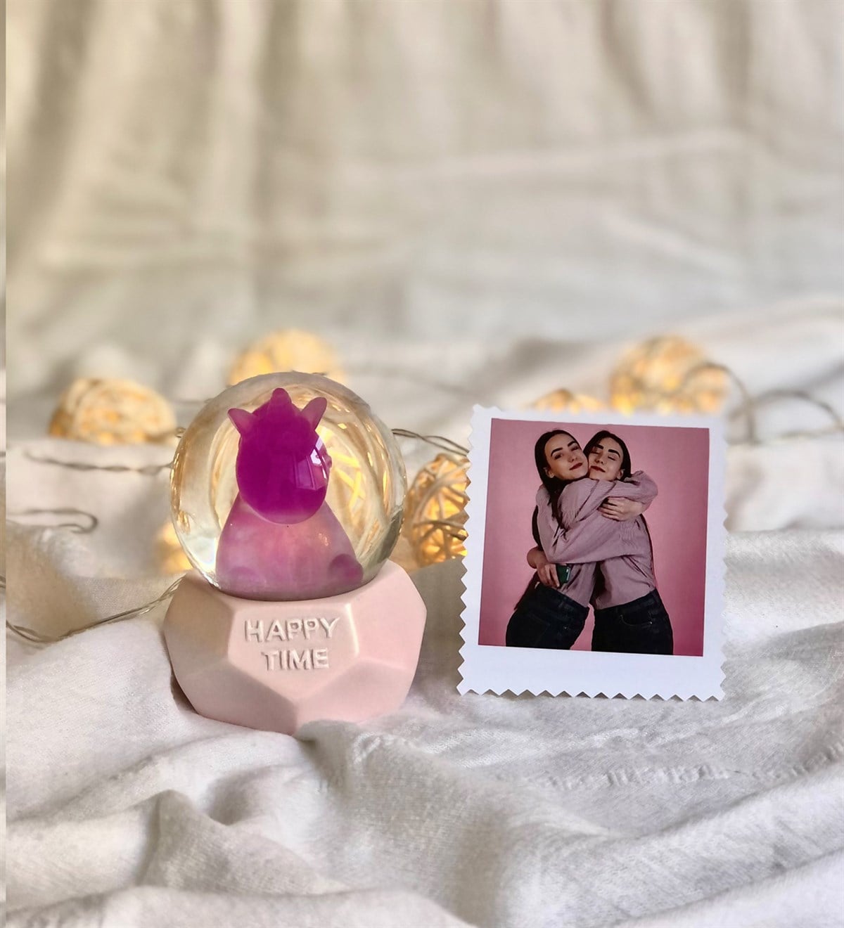 Kişiye Özel Paloroid Fotoğraf Ve Unicorn Orta Boy Işıklı Kar KüresiGiftmodaW1072-5AB-Ko