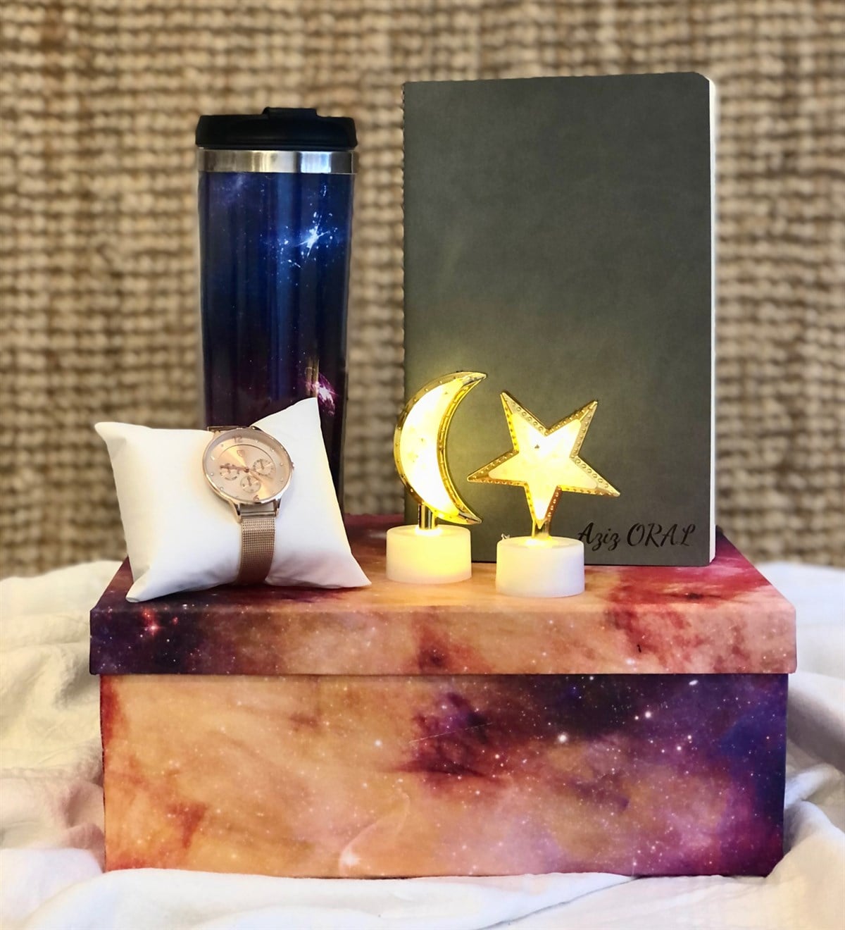 Kişiye Özel Purple Space Tasarımlı Hediye SetiGiftmodaGmhs100026