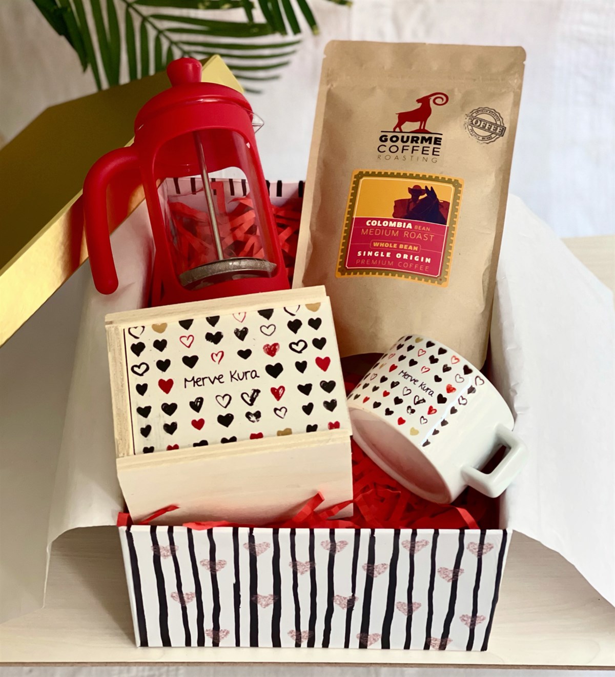 Kişiye Özel Seni Tüm Kalbimle Seviyorum French Press & Filtre Kahveli Sevgiliye Hediye SetiGiftmodaGmhs100181