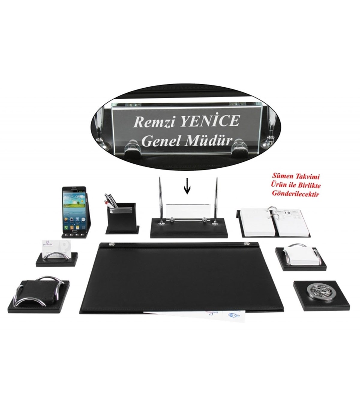 Kişiye Özel Siyah Masa Üstü Lüks Sümen Takımı Kristal İsimlikliGiftmodaPRZ-1301