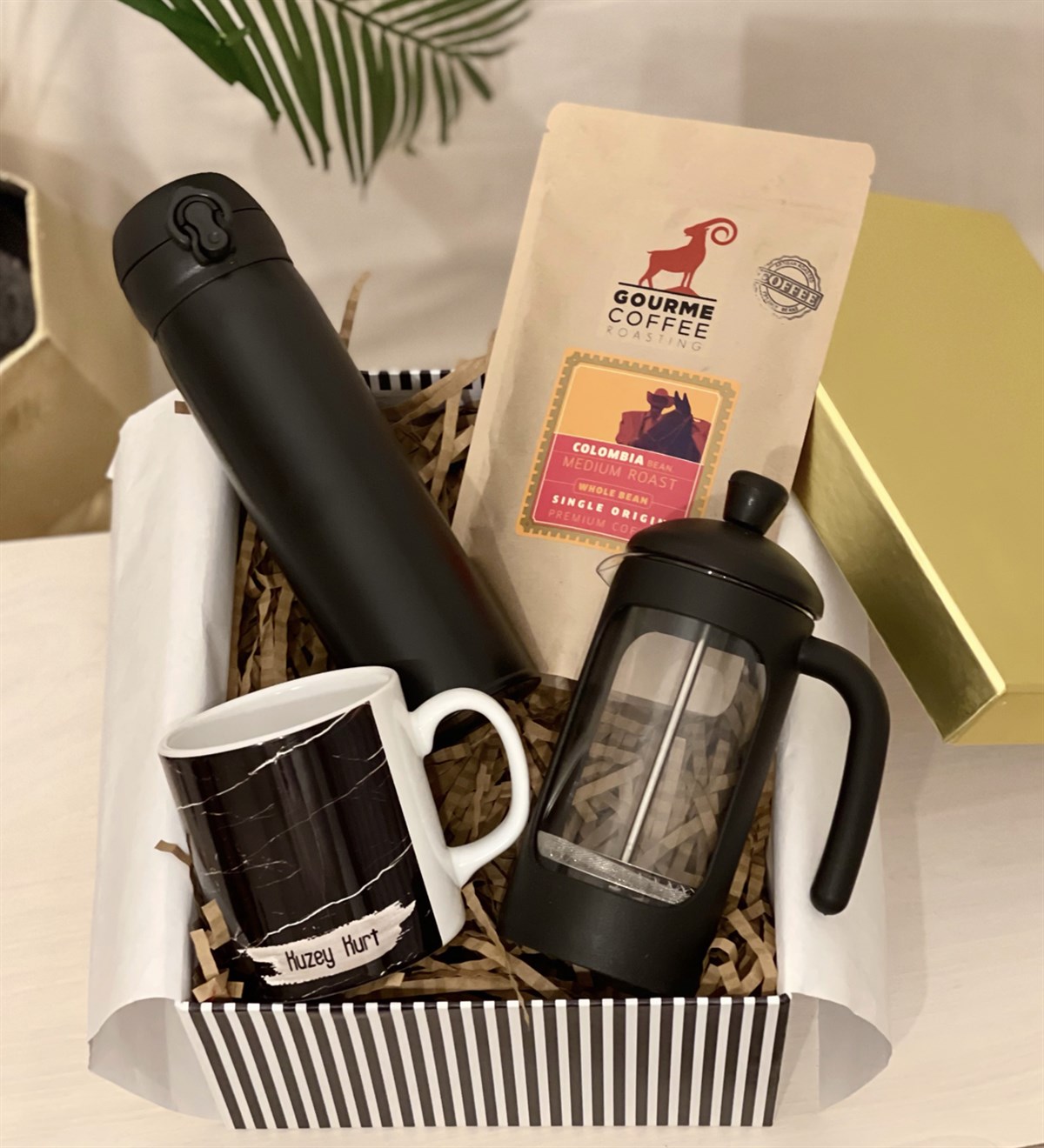 Kişiye Özel Siyah Mermer French Press & Filitre Kahve Sevgiliye Hediye SetiGiftmodaGmhs100206