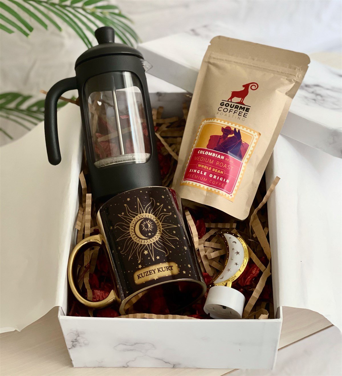 Kişiye Özel Tarot Gold Kupa French Press & Filitre Kahve Hediye SetiGiftmoda Gmhs100342