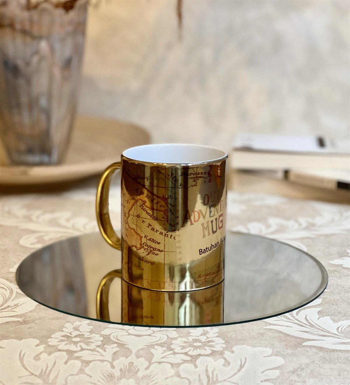 Kişiye Özel Travel Journal Tasarımlı Gold KupaGiftmodaGmkp100102