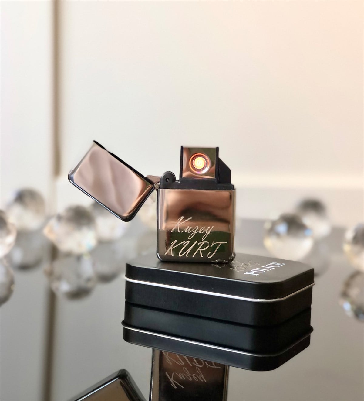 Kişiye Özel USB Şarjlı Gümüş Renkli ÇakmakGiftmodako-usb-gümüş-çakmak