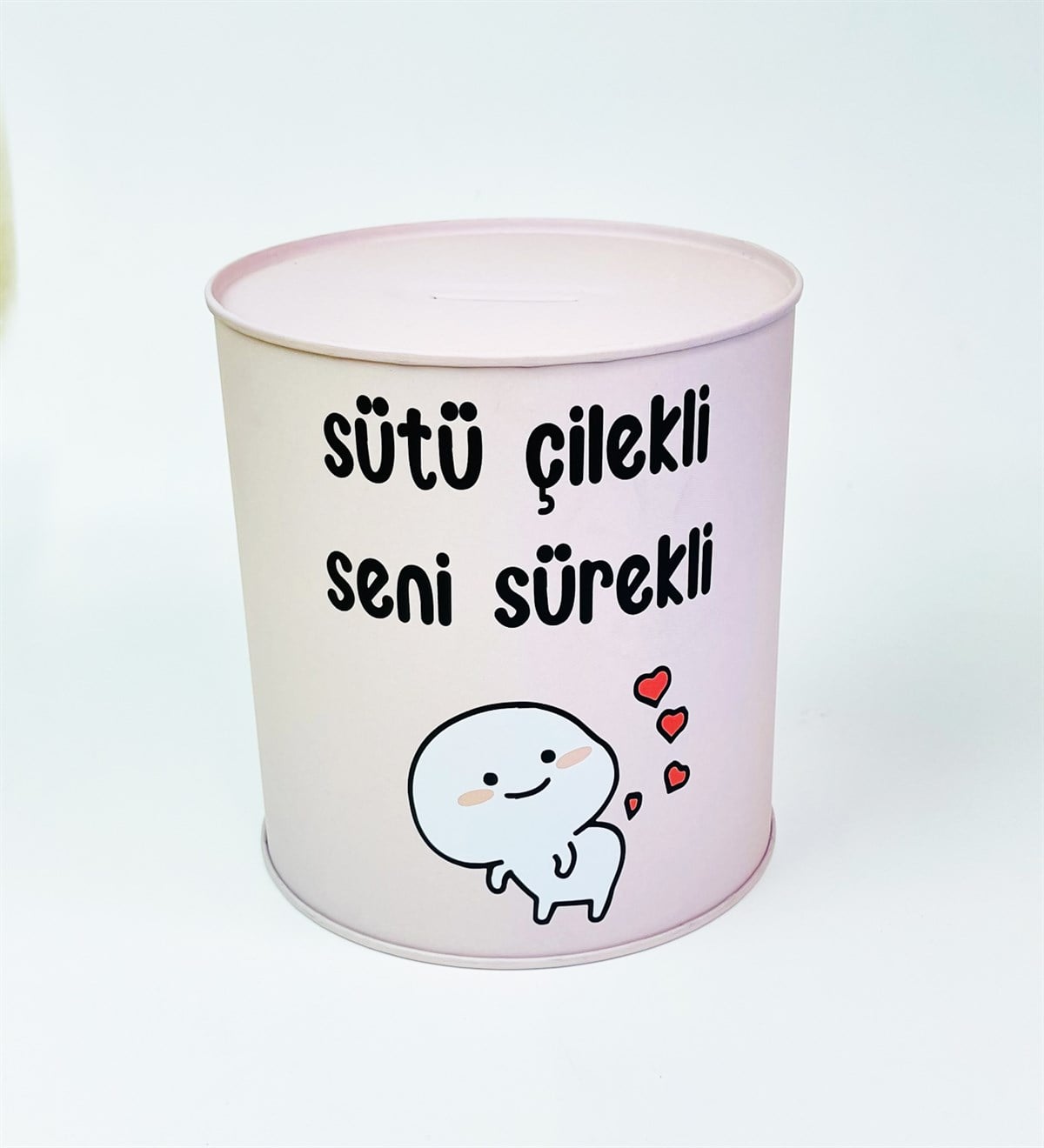 Sütü Çilekli Seni Sürekli Tasarımlı Büyük Boy Mat Metal KumbaragiftmodaGmkbr00009