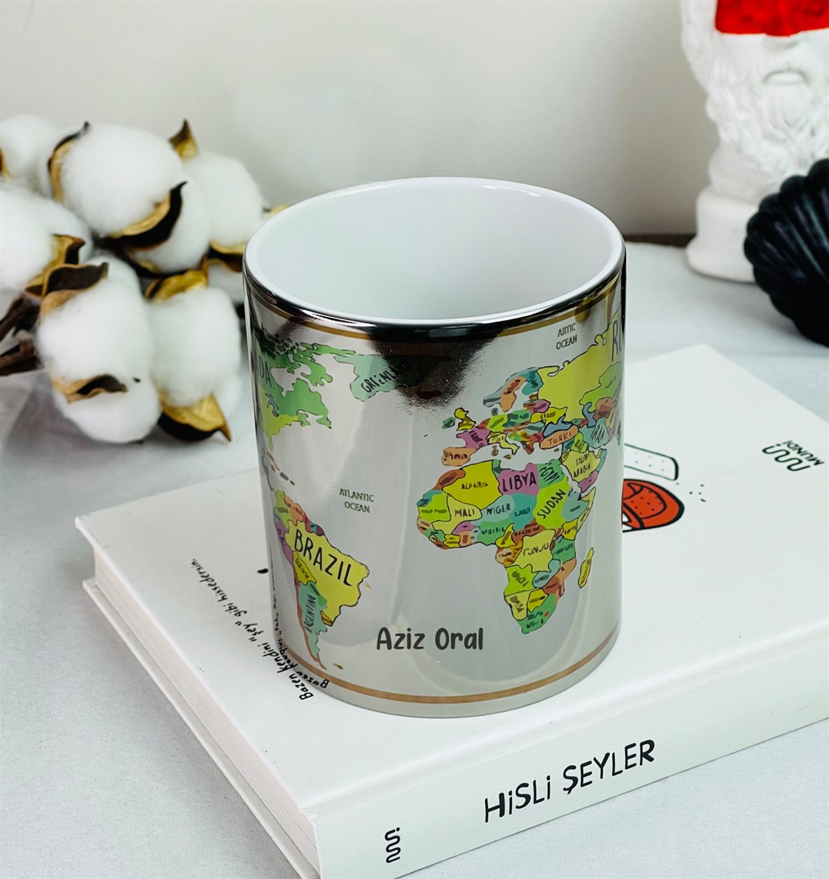 Kişiye Özel Dünya Haritası Tasarımlı Gümüş Kupa giftmodaGmkp100284