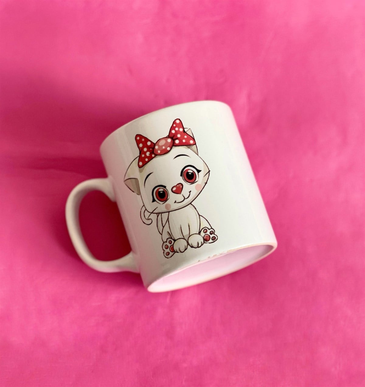 Sevimli Pembe Kedi Tasarımlı Kupa BardakgiftmodaGmkp100193