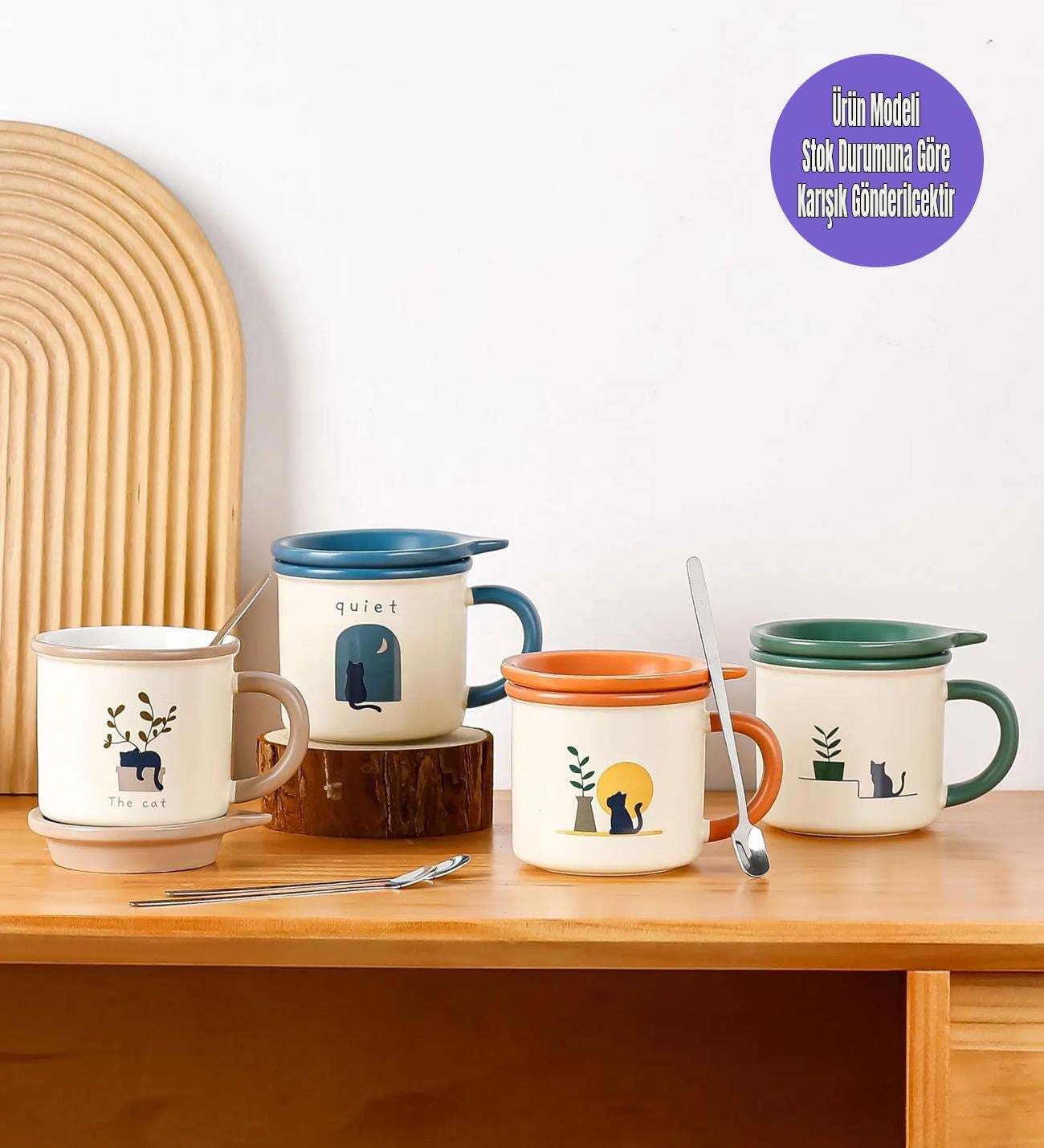 Kedi Figürlü Minimalist Seramik KupagiftmodaBM-1450