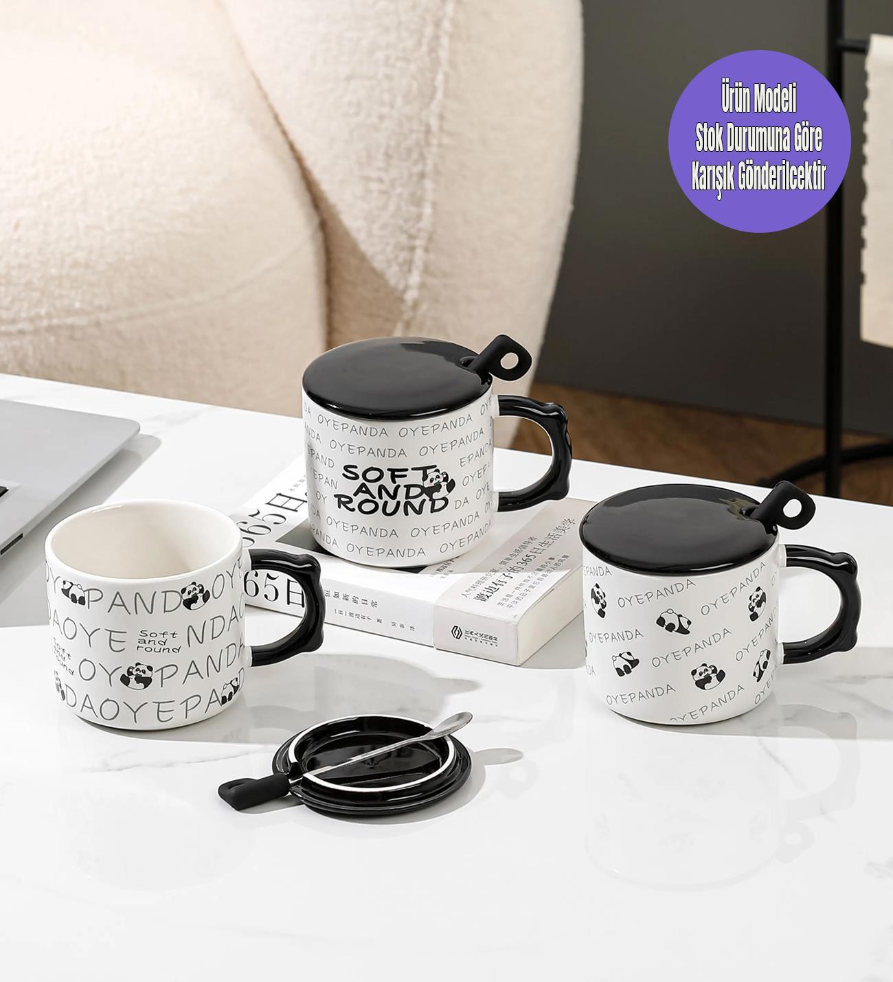 Panda Temalı Ve Kapaklı Seramik KupagiftmodaBM-1470