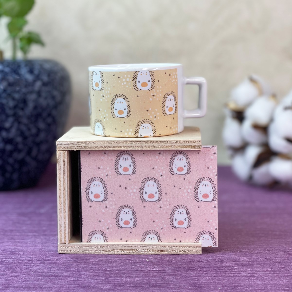 Sevimli Kirpi Tasarımlı Kutulu KupagiftmodaGmkp100344