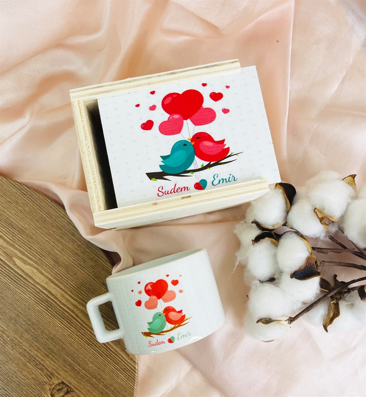 Kişiye Özel Sevgili Kuşlar Tasarımlı Kutulu KupagiftmodaGmkp100398