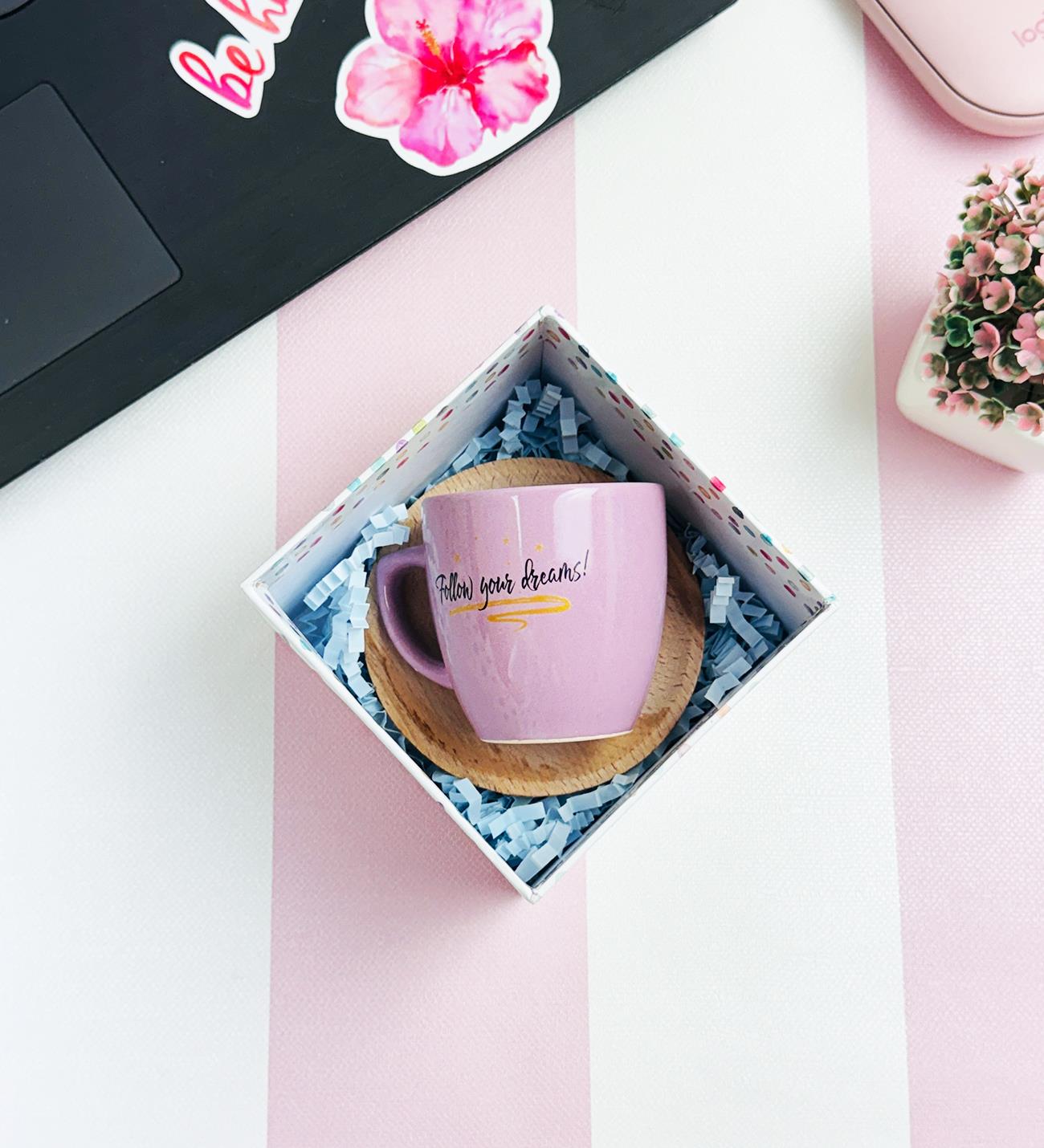 Özel Kutulu Follow Your Dreams  Ahşap Tabaklı Türk Kahvesi FincanıgiftmodaGmkp100631