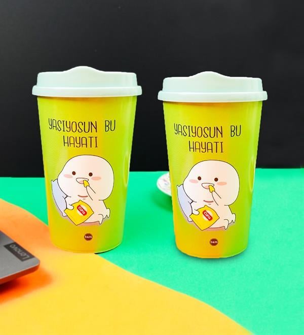 4Lü Motto Tasarımlı Plastik Kahve Bardağı