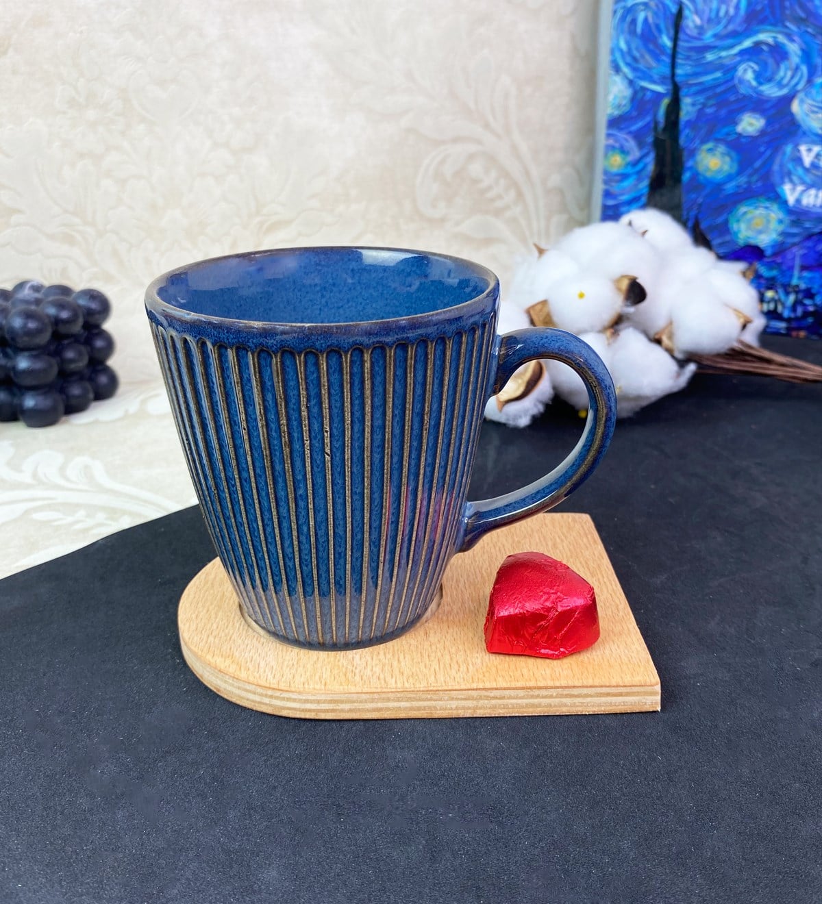 Ahşap Servis Tabaklı Zümrüt Myra Kupa SetgiftmodaGmkp100574