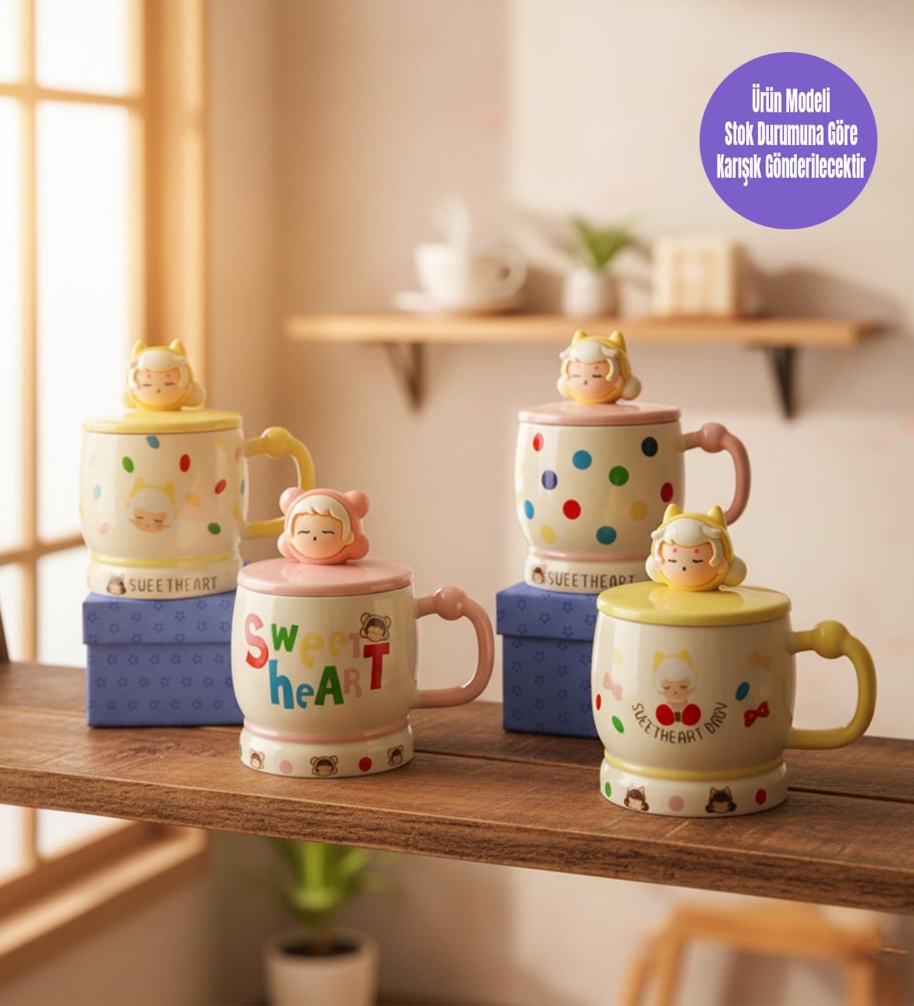 Neşeli Kalpler Temalı Seramik KupagiftmodaBM-1991