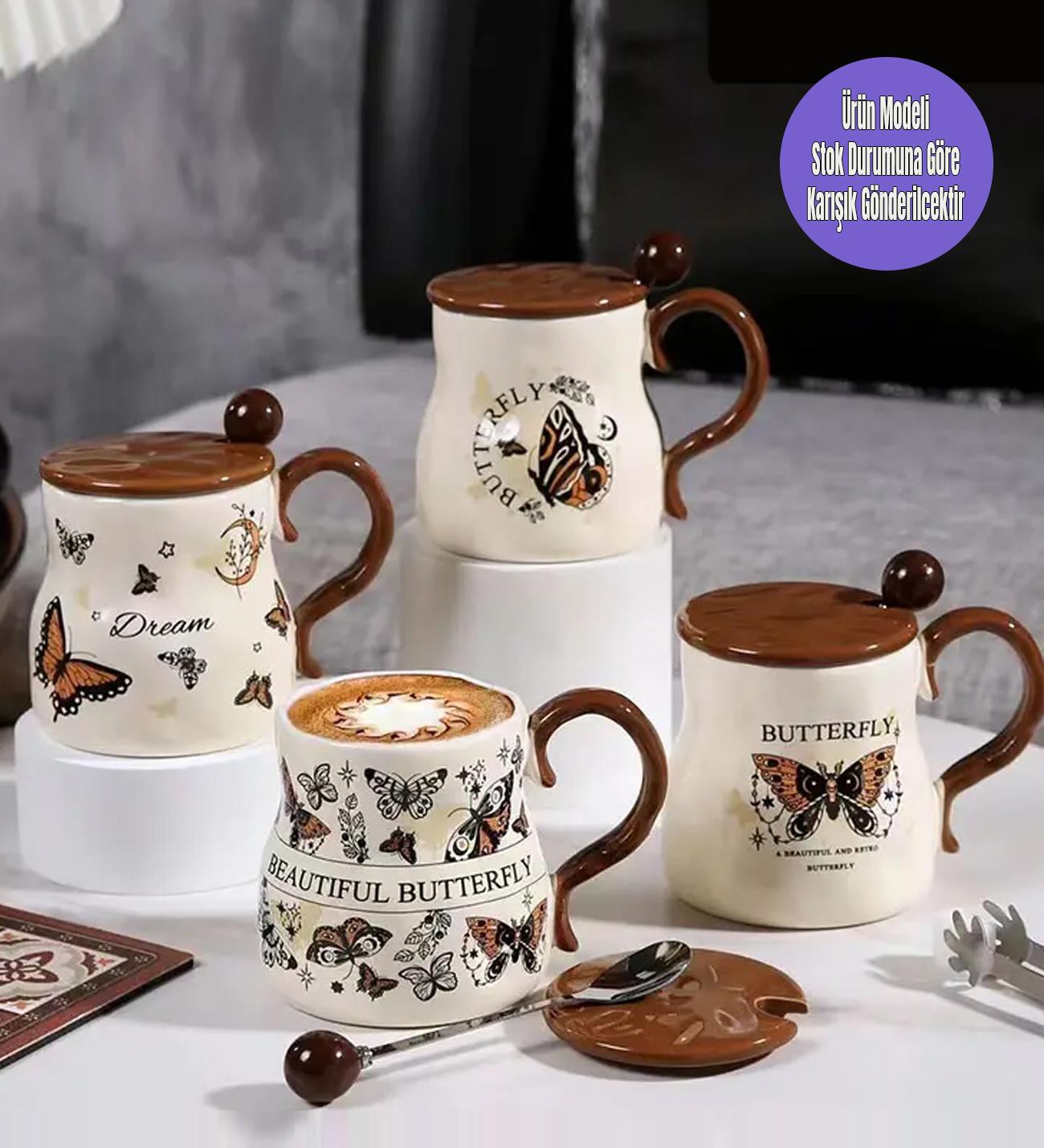Vintage Kelebek Desenli Seramik KupagiftmodaBM-1448