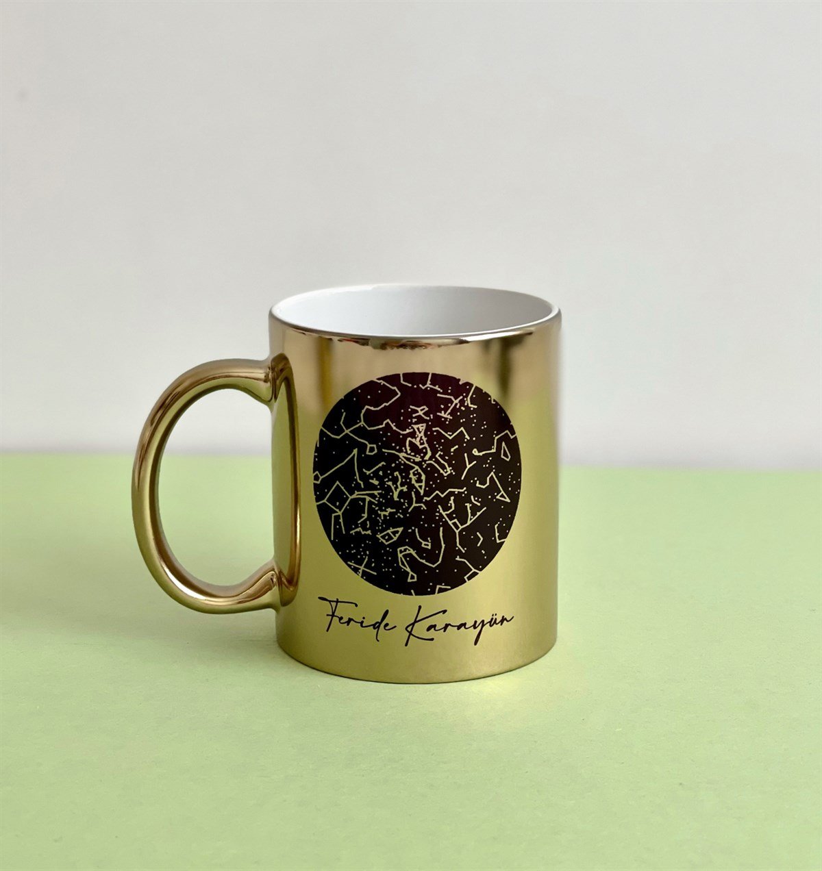 Kişiye Özel Yıldız Haritası Tasarımlı Gold KupaGiftmodaGmkp100196