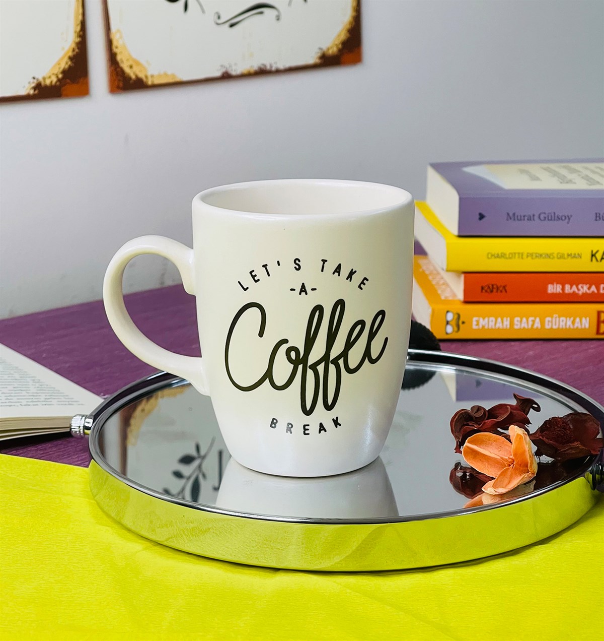 Kahve Molası Verelim Beyaz Yazı Tasarımlı 9 Cm Kupa BardakgiftmodaGmkp100212