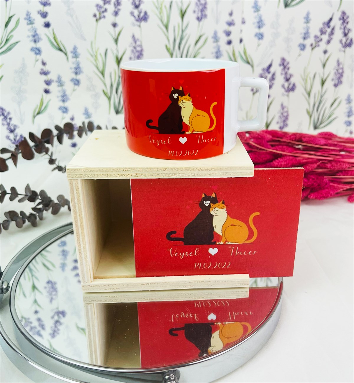 Kişiye Özel Aşık Kediler Tasarımlı Kutulu KupagiftmodaGmkp100435
