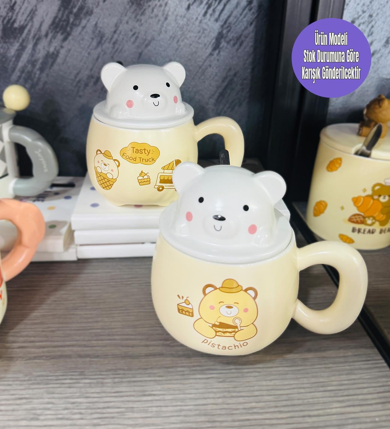 Sevimli Ayı Figürlü Kapaklı Seramik KupagiftmodaBM-1456