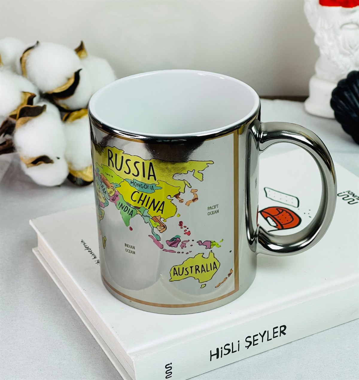 Dünya Haritası Tasarımlı Gümüş Kupa giftmodaGmkp100263