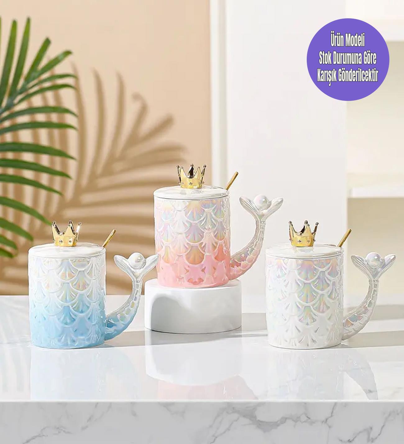 Deniz Kızı Taç Desenli Seramik KupagiftmodaBM-1446