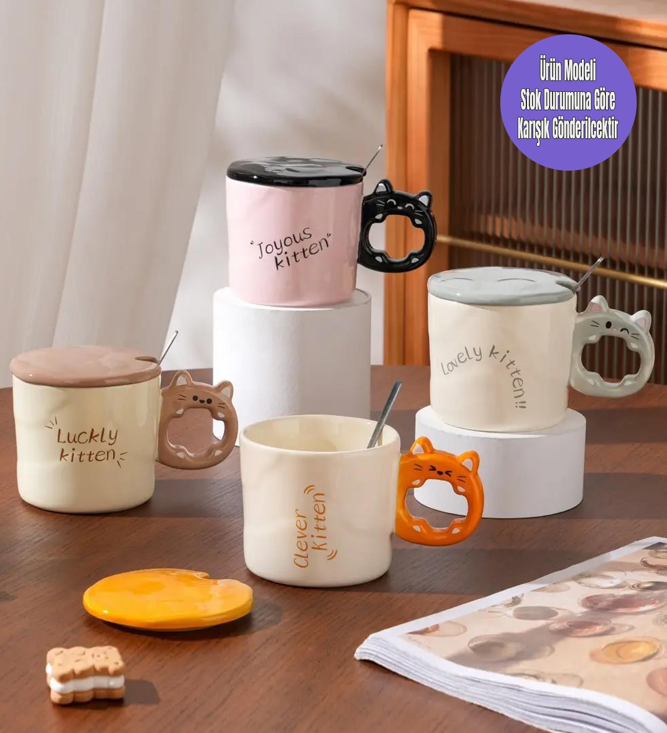 Sevimli Kedi Kulplu Seramik KupagiftmodaBM-1463