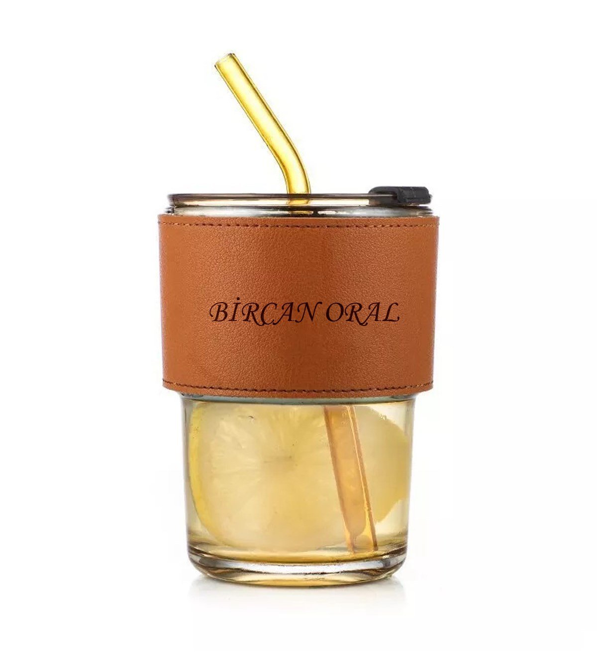 Kişiye Özel Deri Aksesuarlı Renkli Cam Mug BardakgiftmodaGM-5065-1