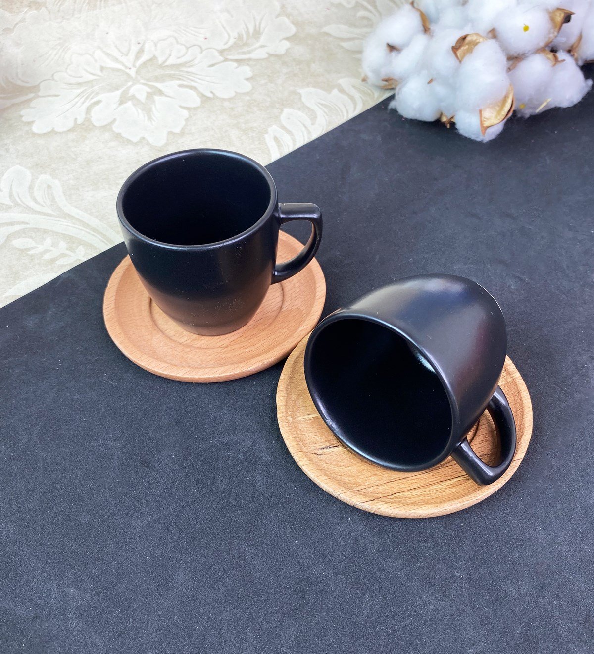 2'li Ahşap Tabaklı Türk Kahvesi Fincanı SetigiftmodaGmkp100572