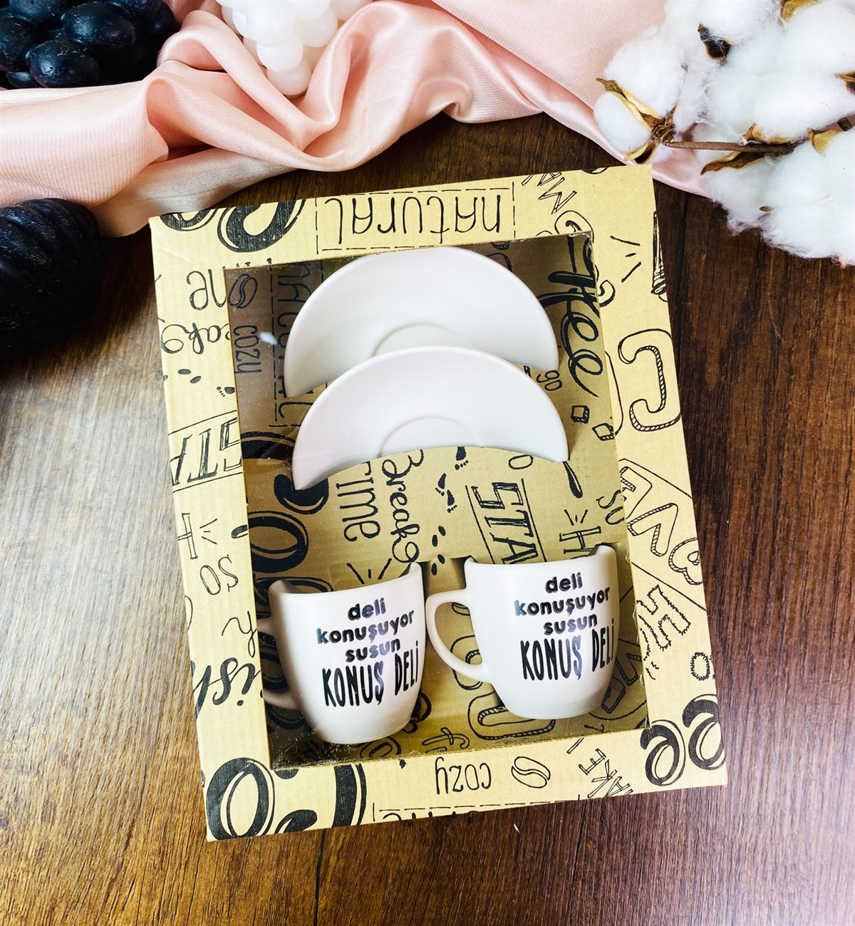 Özel Kutulu Deli Konuşuyor Susun Türk Kahvesi Fincanı SetigiftmodaGmkp100422