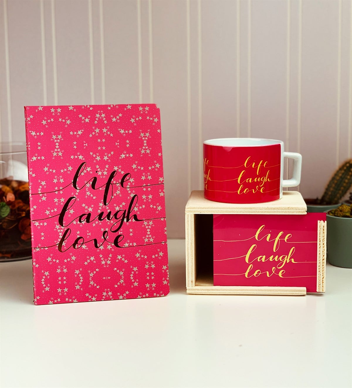 Live Laugh Love Tasarımlı Kutulu Kupa Ve DefterGiftmodaLove-Kutulu Kupa-Lak-DEfter