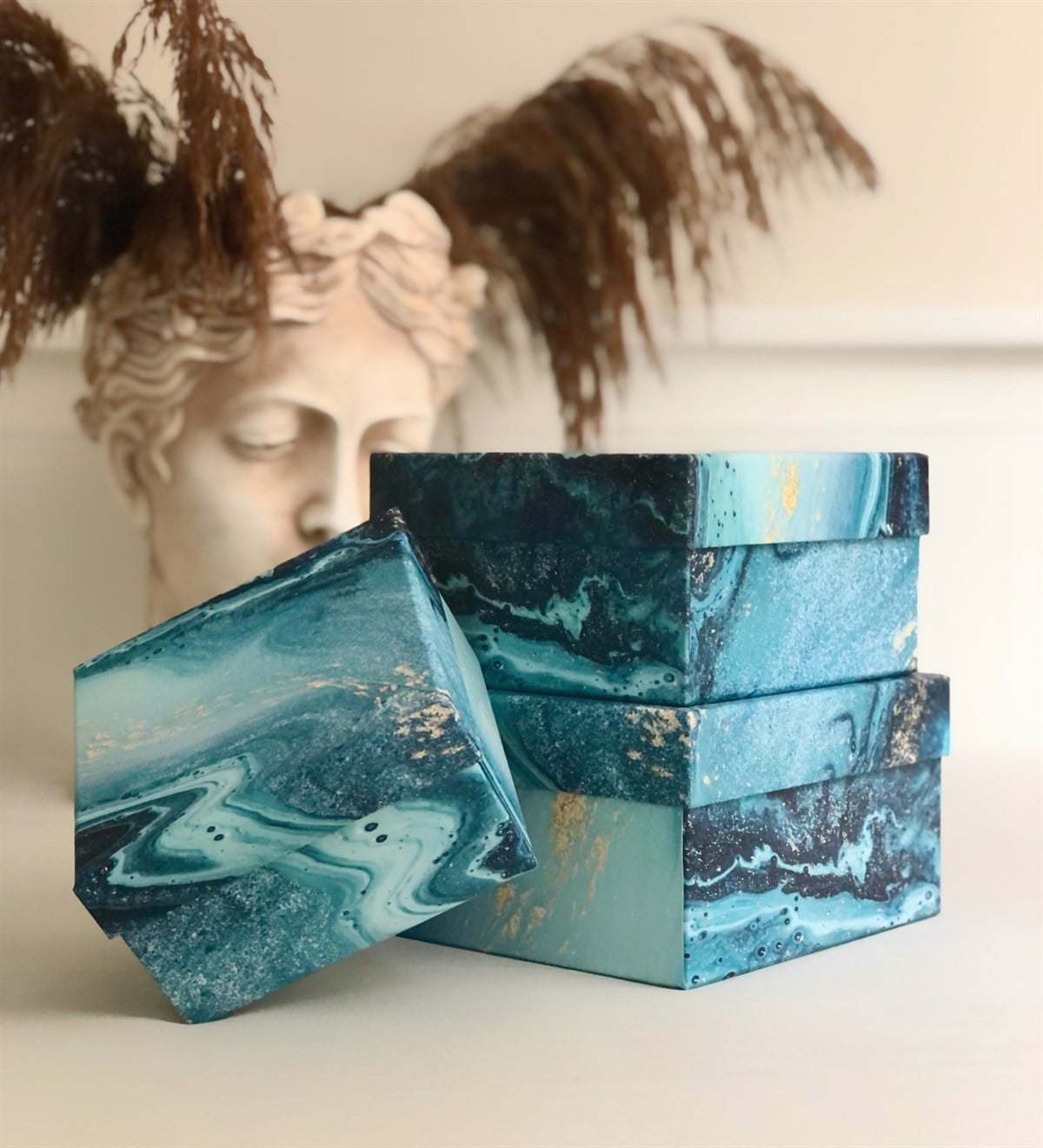 Mavi Ebruli Tasarımlı 3'lü KutuGiftmodaGmhk10005